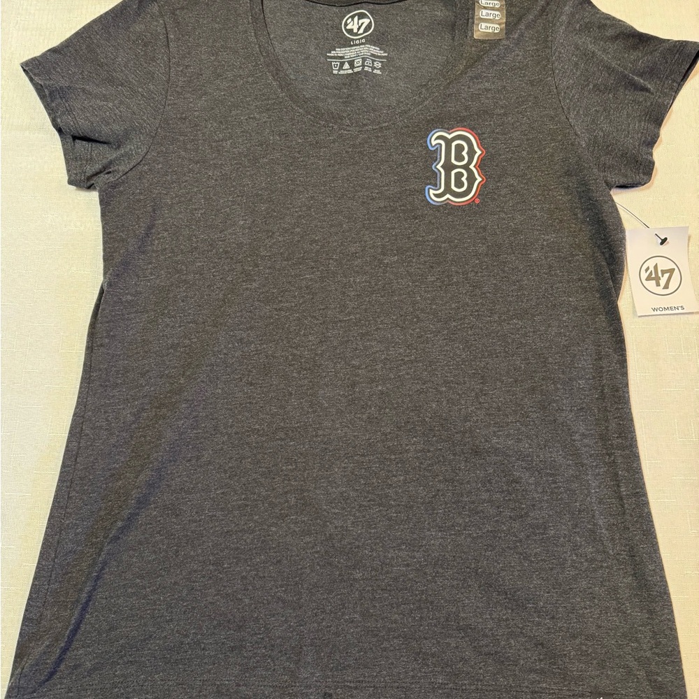47 Women's Charcoal Tee with Red and Blue Logo